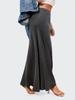 European & American Commuter A-Line Midi Skirt - Solid Color, Knit, Polyester-Cotton, Micro-Elastic, Spring/Autumn Wear