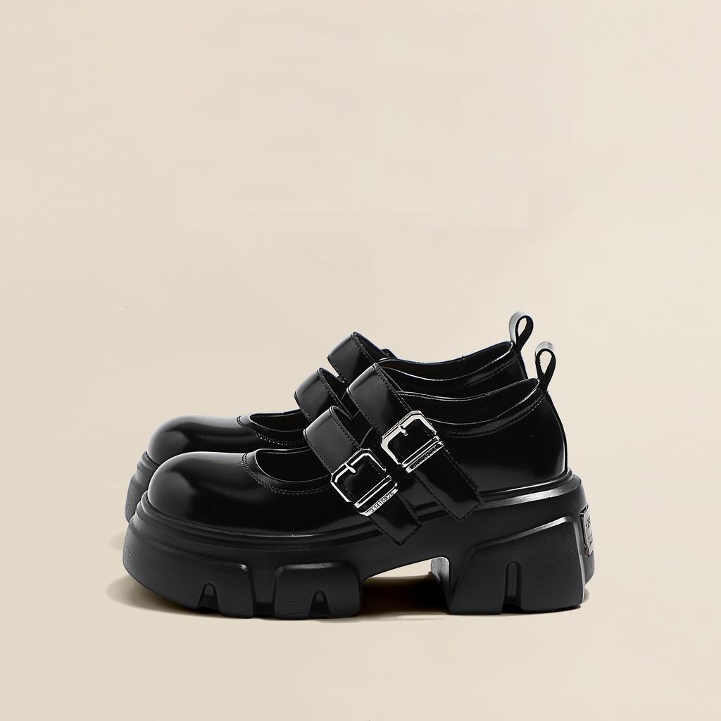 Cu tălpă groasă, cu cataramă pentru cureaua, pantofi unici, pantofi mici din piele, pantofi Mary Jane negri retro, pentru femei, mareea