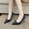 Solid Color Bow High Heels Women's 2025 Spring and Autumn Thin Heels Satin High Temperament Single Shoes Bridal Wedding Shoes