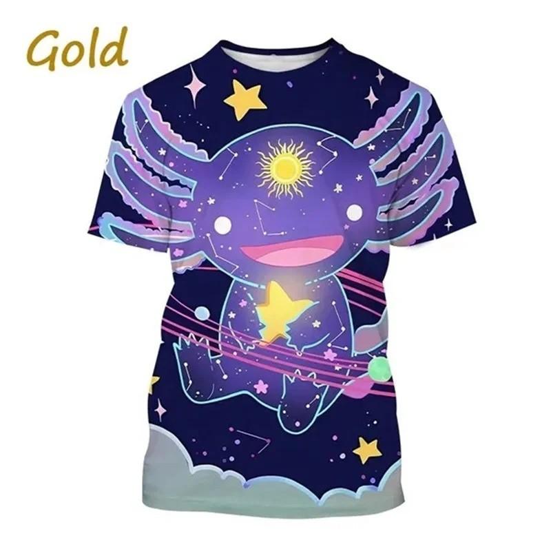 Kinder T-Shirt 3D Axolotl Tierprint Rundhals Kurzarm T-Shirts Für Draußen Täglich Lässig Kinder Sommer Outfit