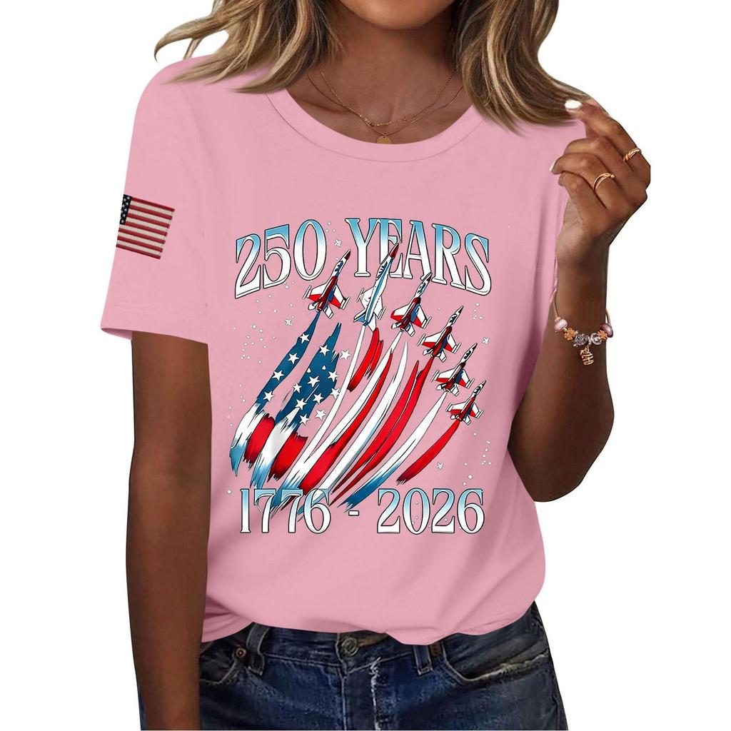 Women's Fashion Casual Printed Short Sleeve Round Neck Pullover Tops