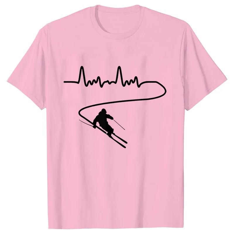 Men's Clothing Ski Skiing Heartbeat Snowboard Shirts Fashion Graphic Short Sleeve Tee O-Neck Harajuku Men Oversized T-shirt