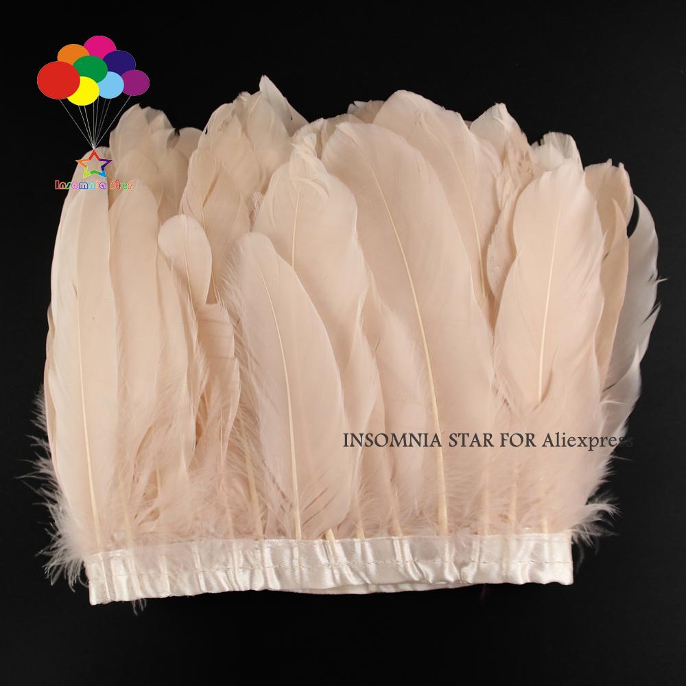 Feather2 Meter/pack Goose Feather Fringe Trim On Satin Header 6"- 8" In /15-20 Cm Width
