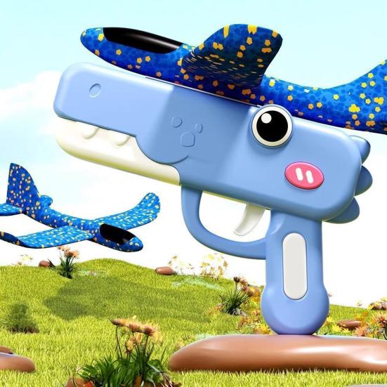 Handheld Foam Airplane Launcher with Dinosaur Design Outdoor Flying Toy for Kids 8-15m Range Lightweight Fun Gift for Boys Girls