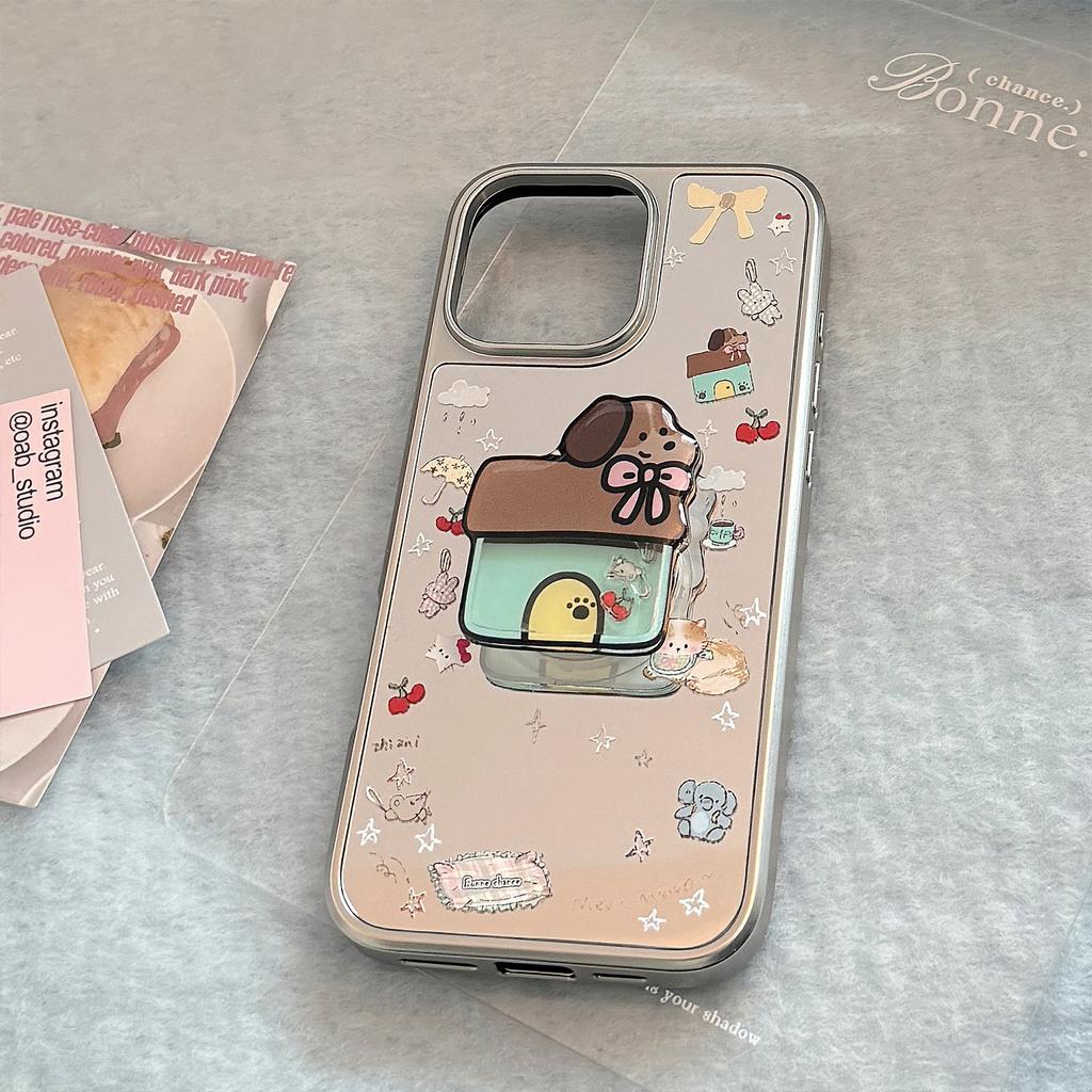 Korean Ins Plating Mirror Suitable for 16 Apple 15pro Max Mobile Phone Case Iphone14 Puppy Shaking