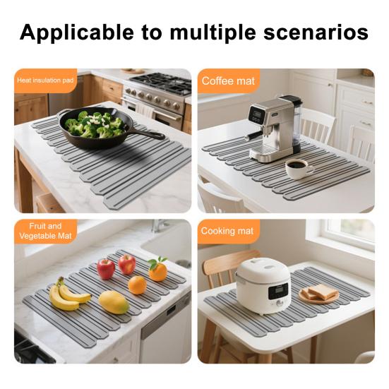 Drain Mat Silicone Drying Mat with Anti-Slip Bottom Quick-Drying Surface Kitchen Drying Pad Countertop Protector Mat