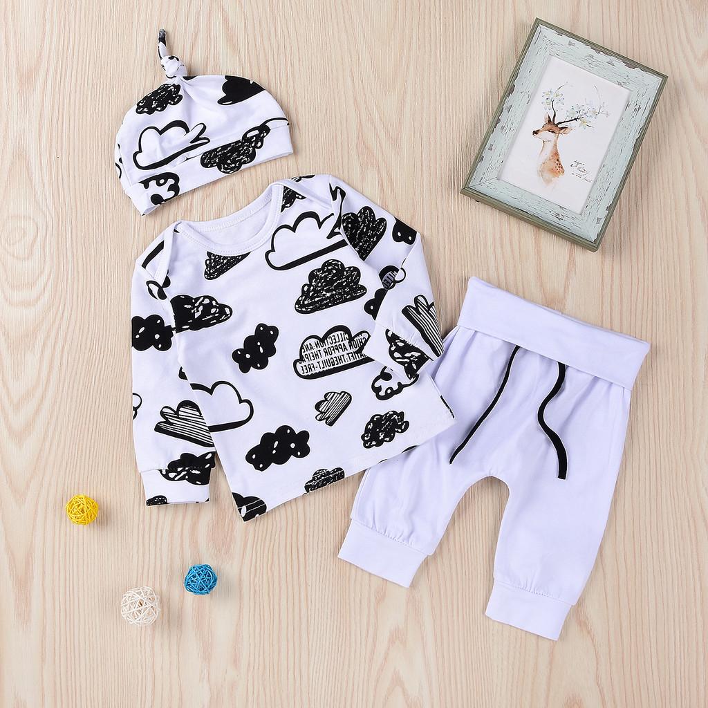 Newborn Infant Kid Baby Boy Girl Cotton Long Sleeve Tshirt Pants Hat Outfits Set For Spring And Autumn