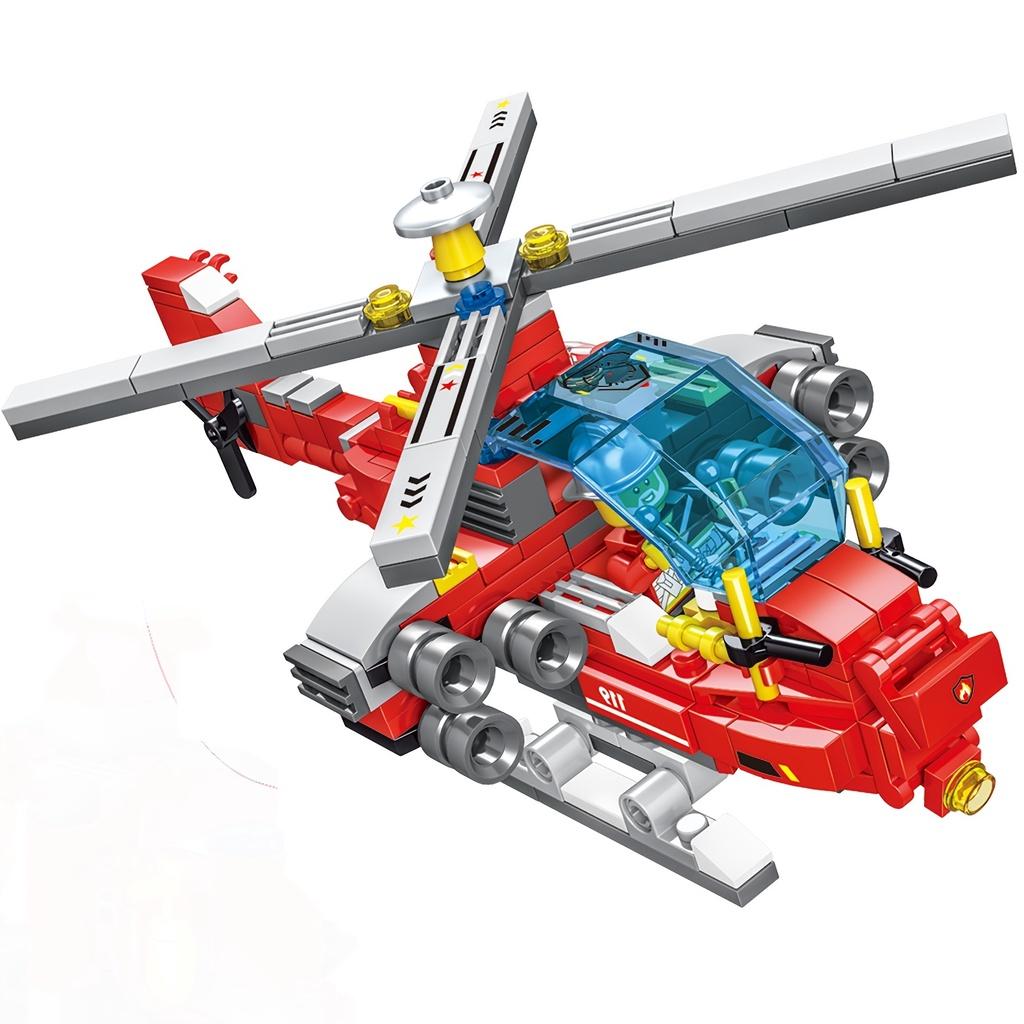 678pcs 8 In 3 City Fire Truck Fighting Building Blocks Set, Warship Deformable Combination Car Model W/8 Fireman Figures Bricks DIY Toys For Children