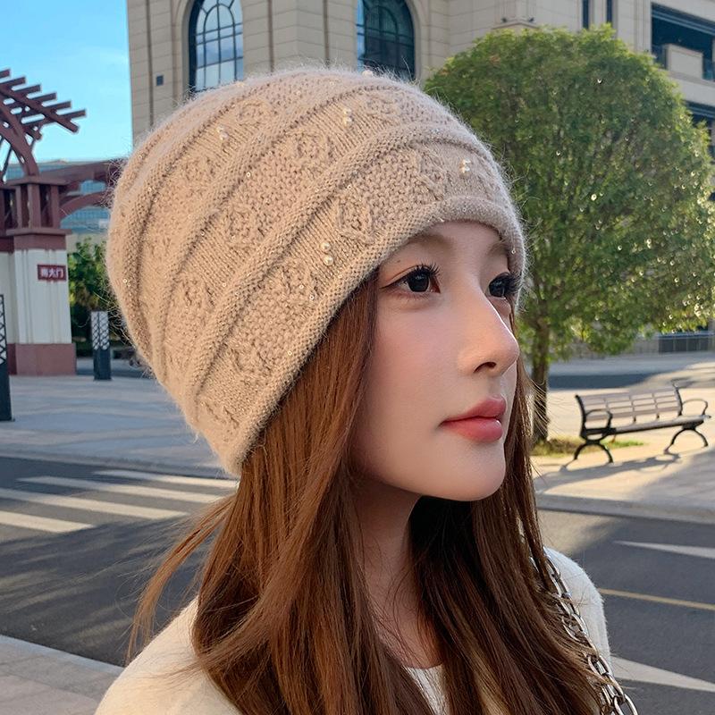Rabbit Fur Wool Hat Women's Autumn and Winter New Loose Warm Ear Protection Pullover Hat Knitted Hat