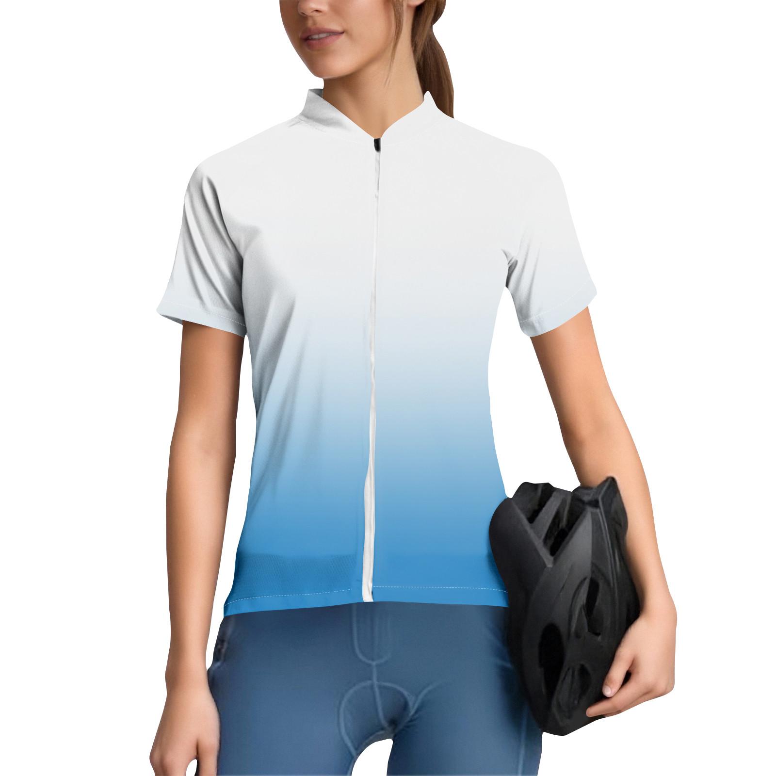 

Women s Gradient Cycling Suit Short Sleeved Cycling Top With 3 Back Pockets, Breathable, Quick Drying, Moisture Wicking Reflective Strip For Cycling L