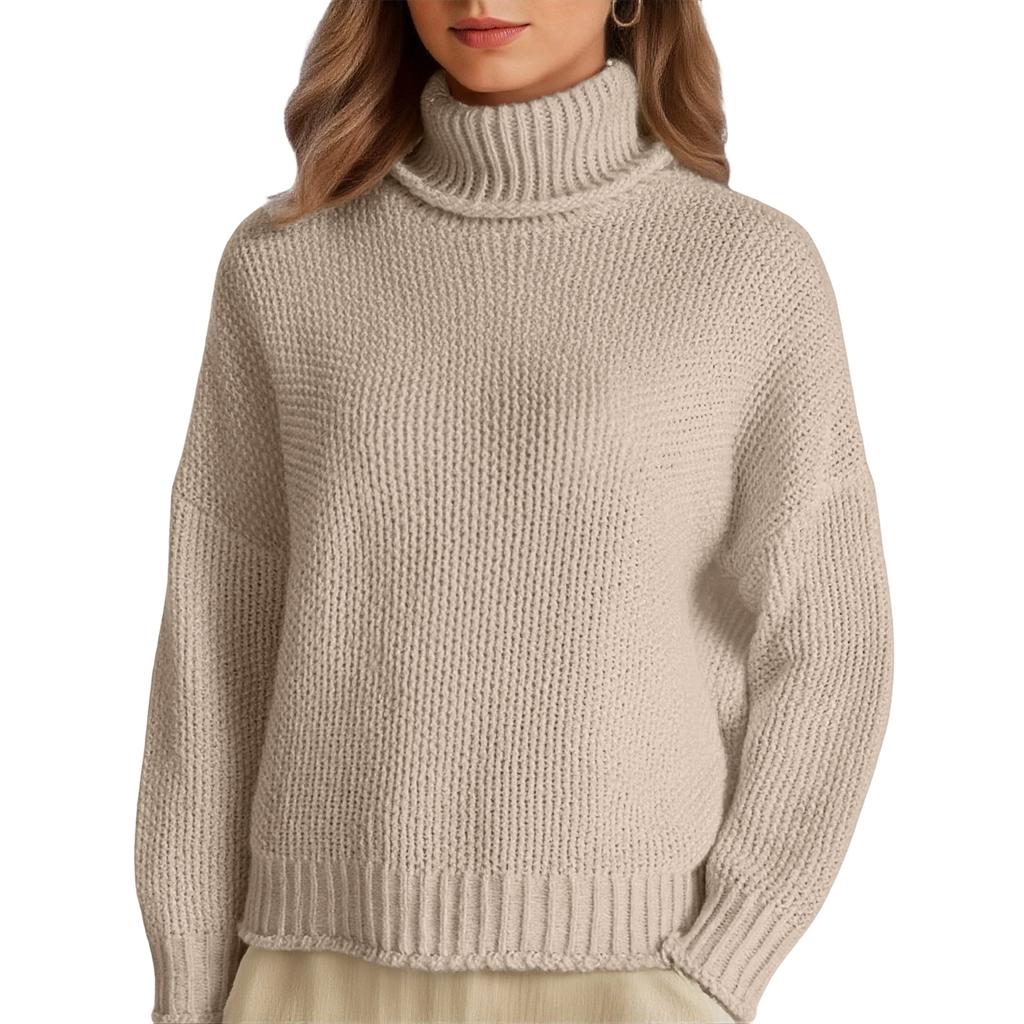 Damen Gestrickter Rollkragen Farbe Warmer Basisschicht Pullover