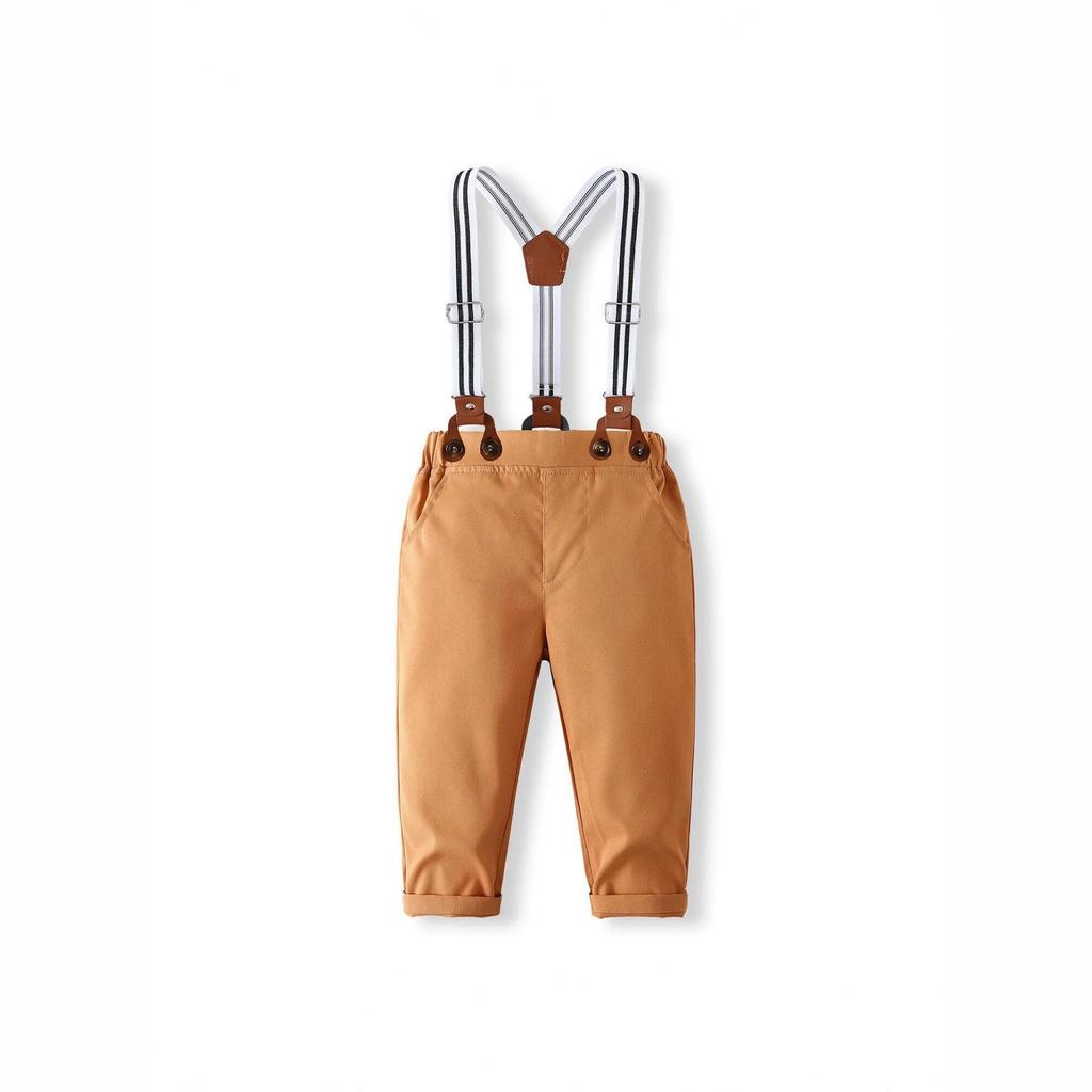 Boys' British Style Floral Shirt & Suspender Pants Set - Spring/Autumn