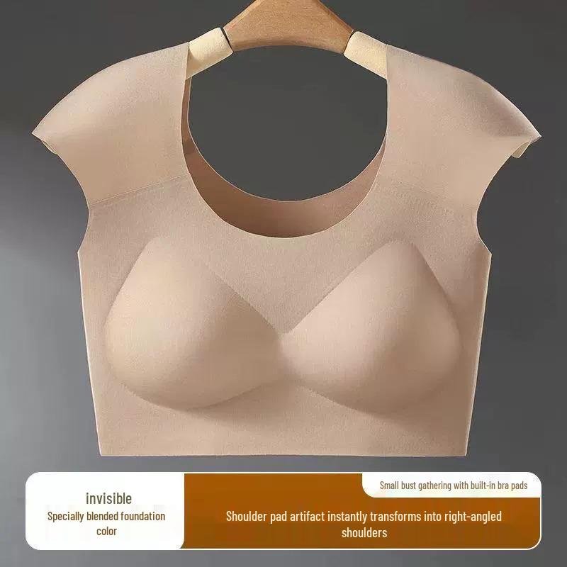Biustonosz z niewidocznymi poduszkami na ramionach w kształcie kąta prostego: Bezszwowy pas piersiowy dla kobiet, zmniejszający widoczność dużych piersi