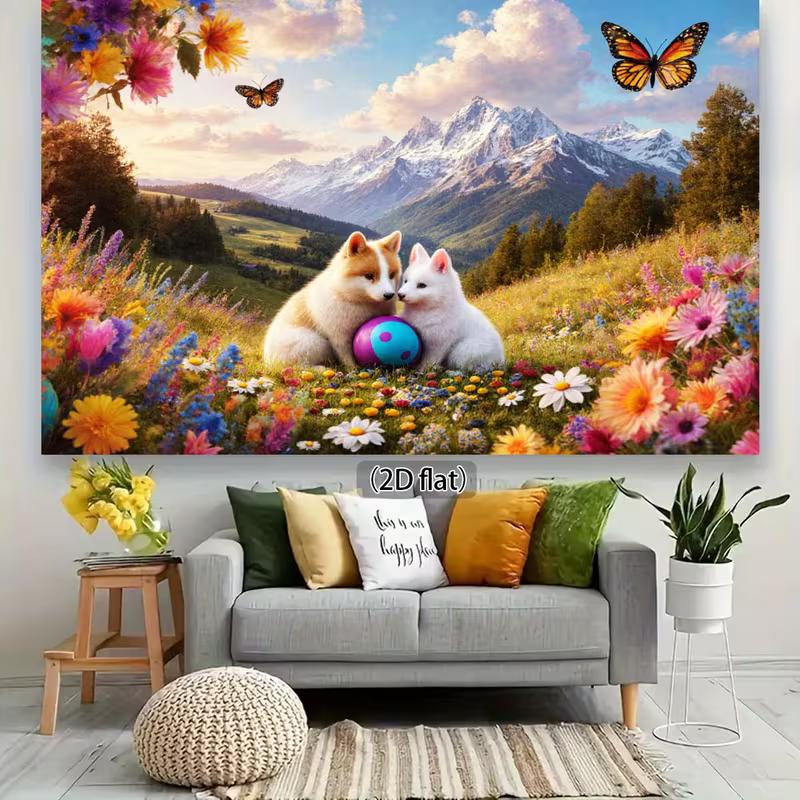 2D Scenic Meadow Puppy Backdrop for Family and Pet Photography Sessions