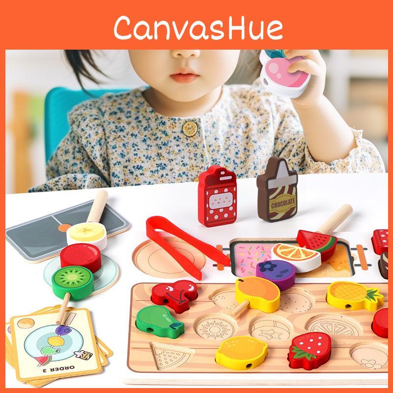 Puzzle Education Early Wooden Play Food Toys Children Fruit Skewer Gift Fun