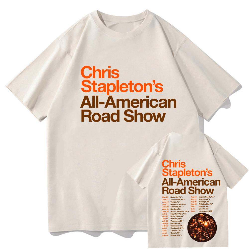 All-American Road Show Tour 2026 T-shirt Band CHRIS STAPLETON Graphic Tshirts Unisex Streetwear Cotton Short Sleeve Men T Shirt