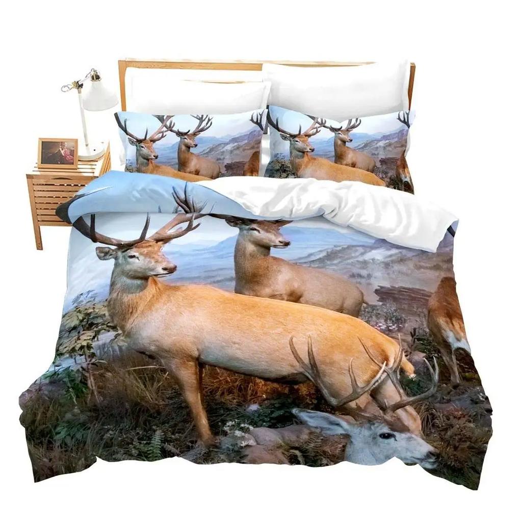 Deer Duvet Cover SetWoodland Animals Elk Moose Bear Wildlife Hunting Country Cabin Bedding SetRustic Farmhouse Comforter Cover