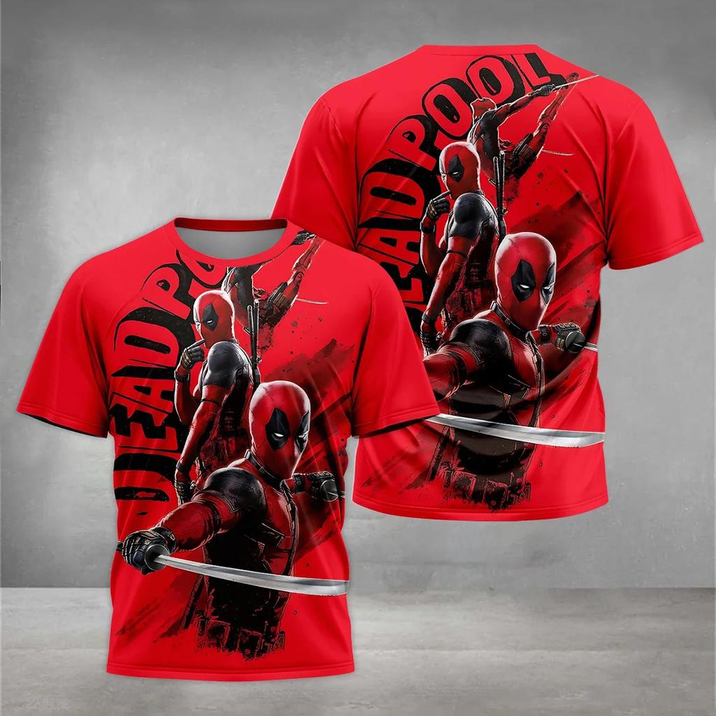 Deadpool Fashion 3D Printed T-shirt Paired with Cool Battle Print, Summer Round Neck Short Sleeved Loose and Eye-catching