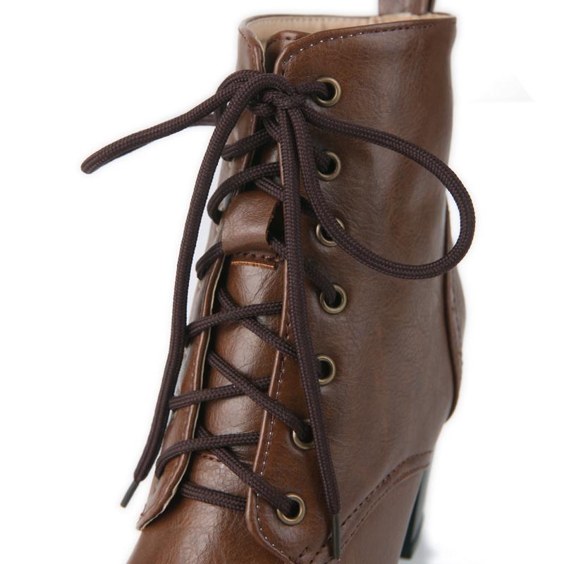 Dámské krátké kozačky na vysokém podpatku, módní a retro britský styl vyřezávané tlusté podpatky, jednobarevné kozačky