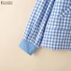 ZANZEA Women Casual Round Neck Long Sleeve Plaid Print Zipper Blouse
