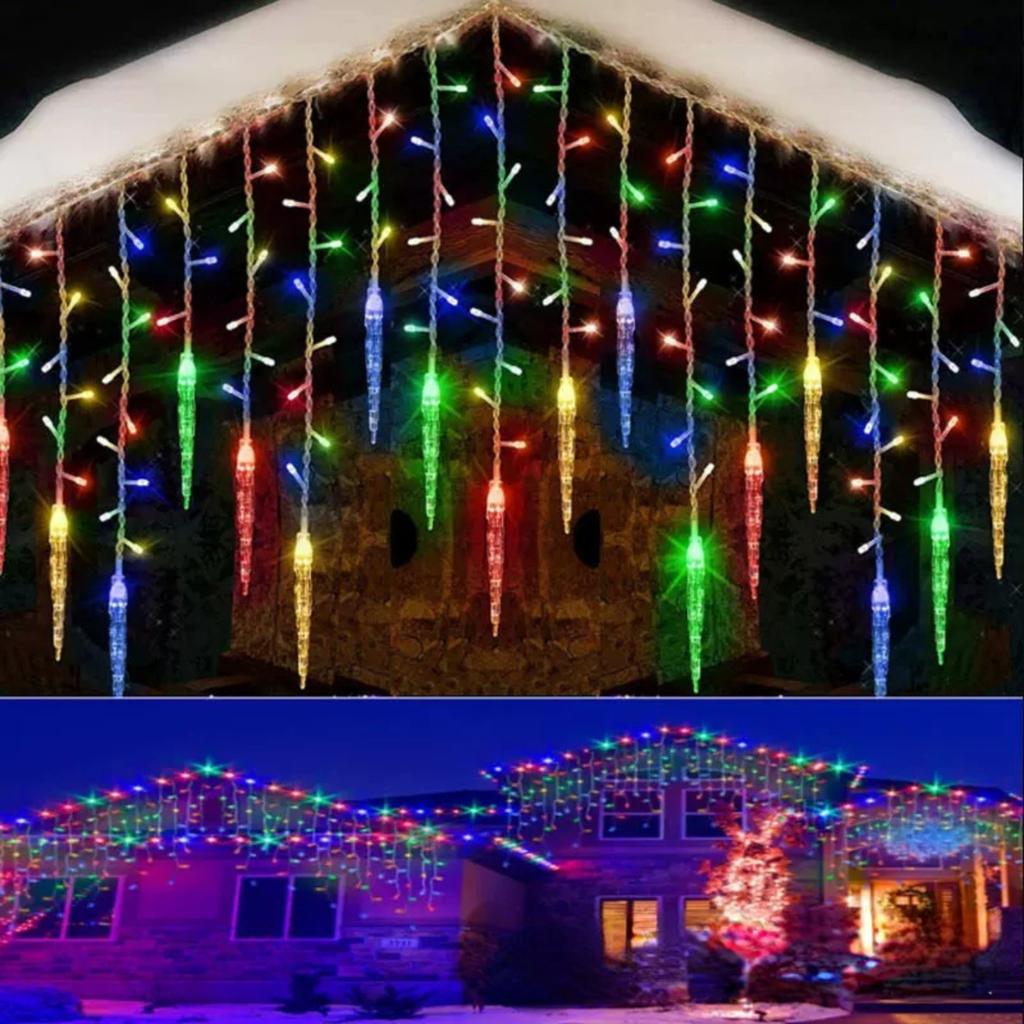 LED Snowflake Curtain Light, Icicle Light, Solar-powered Christmas Decorative Light, Festive Decorative Ice Light, Holiday Colored Light
