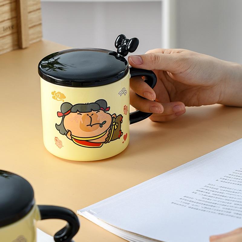 Kapibala Nezha Abstract Funny Cup Ceramic Mug with Lid with Spoon Personalized Creative Children's Drinking Cup