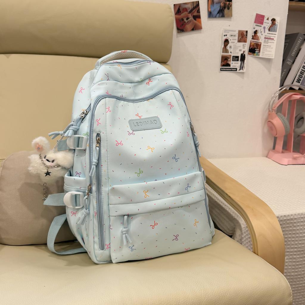 Schoolbag Korean version ins Sweet student schoolbag Color bow schoolbag Solid color polka dot student schoolbag Large capacity schoolbag
