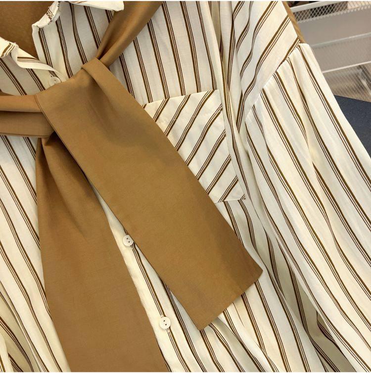 Women's Striped Patchwork Shawl Shirt - Loose, Long Sleeve, Early Spring 2026 Arrival