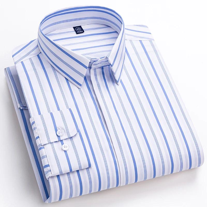 New in Shirt High Quality 95% Cotton Long Sleeve Shirts for Men Slim Fit Formal Plain Shirt Soft Office Business Striped Clothes