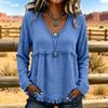 Women's V-Neck Long Sleeve Cotton Linen Casual Color Top