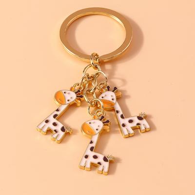 Cute Enamel Giraffe Keychain Animal Keyring Pendants for Car Key Holder Women Girls Handbag Accessories Handmade Jewelry Gift
