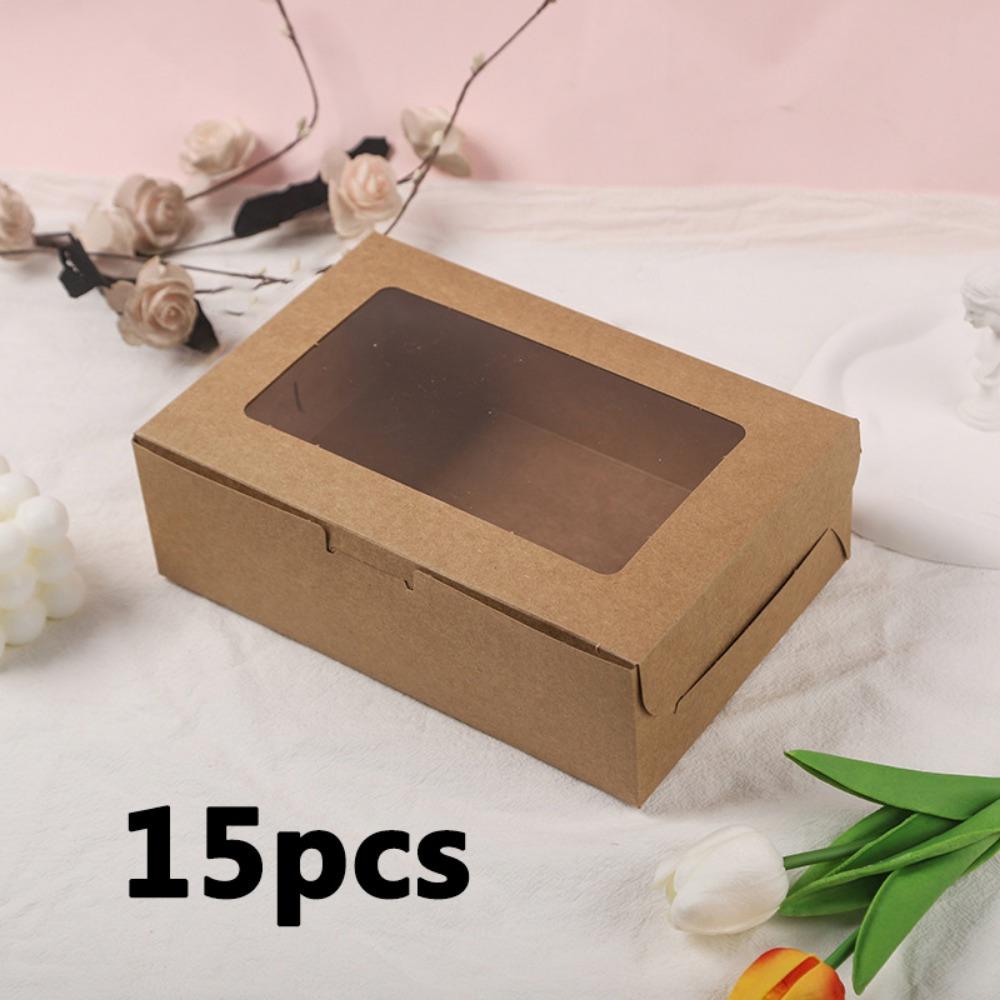 

15 шт. Коричневых коробок для выпечки с окошком, коробки для печенья, коробки для угощений, выпечка, шоколадная клубника, макароны, кексы, пончики и сладости 15pcs brown