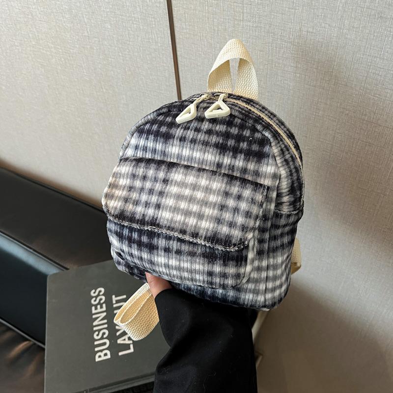 

New Corduroy Cute Plaid Shoulder Backpack Multi-purpose Large Capacity College Wind Backpack Women s Bag Student single package серый