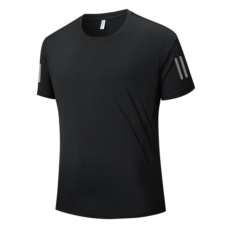 Couples' Quick-Dry Ice Silk T-Shirt - Breathable, Solid Color, Three Stripes, Round Neck, Perfect for Outdoor Running and Sports