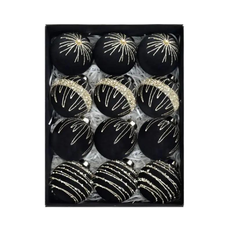 8CM Velvet Christmas Ball Pendant 3.2INCH Hanging Christmas Tree Decoration Ball Hot Stamping Star Christmas Ball