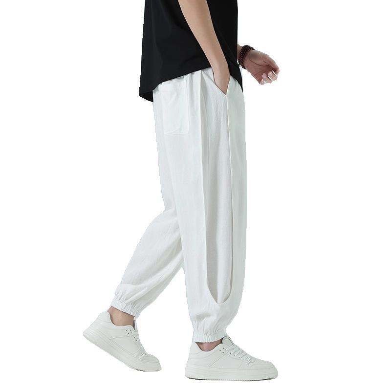 2024 Men's Cotton Linen Athletic Long Pants: Plus Size, Casual Elastic Waist.