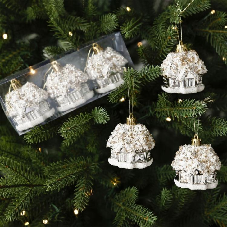 Golden Christmas Ball Houses Shape Decorations Hanging Pendant For Outdoor Party Wall Window Decoration