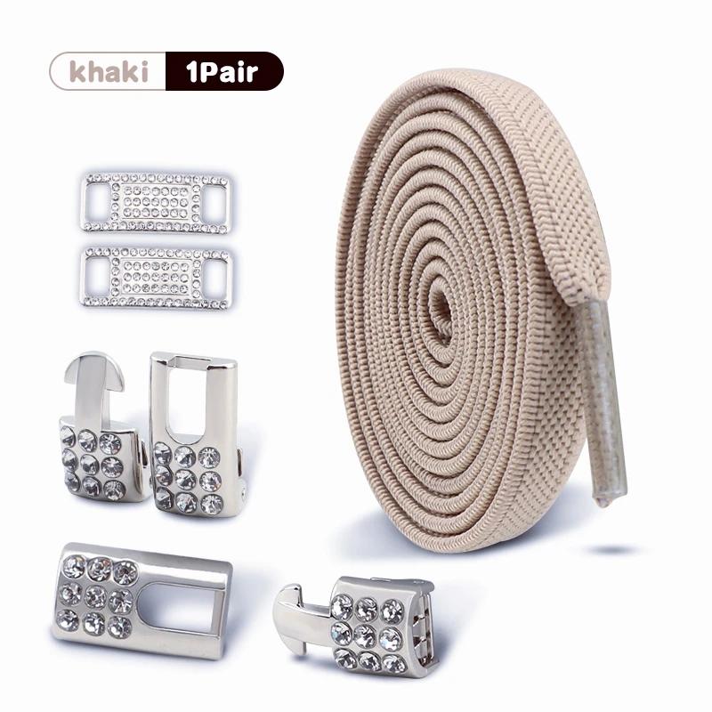 No Tie Shoe Laces Elastic Laces Silver Diamond Buckle Sneakers Tennis Shoelaces Without Ties Flat Shoelace for Shoes Accessories