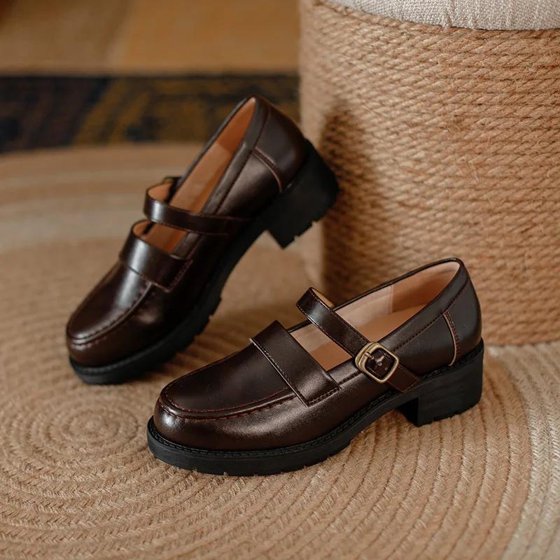 

Модные японские ретро туфли Мэри Джейн из коричневой коровьей кожи, корейские туфли с черной пряжкой-ремнем и бантом для женщин, студенческие туфли, туфли-лодочки 40 коричневый