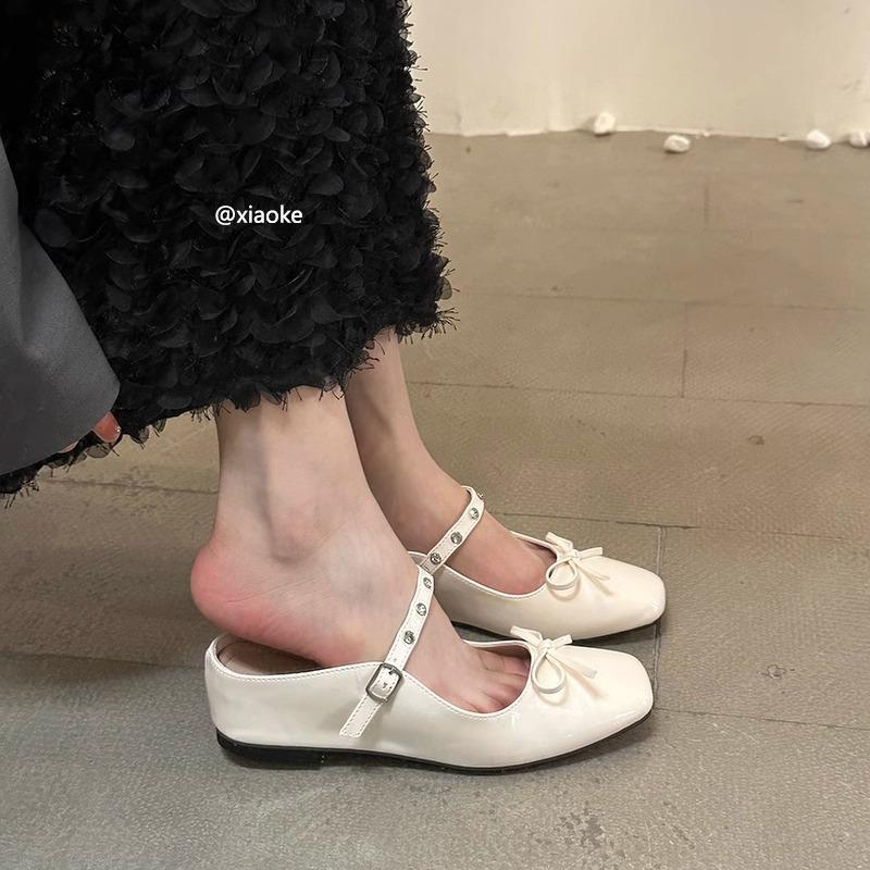 

inner height increase 4CM thick bottom bow soft bottom naked pink bag head half slippers women wear muller cool slippers in summer 39