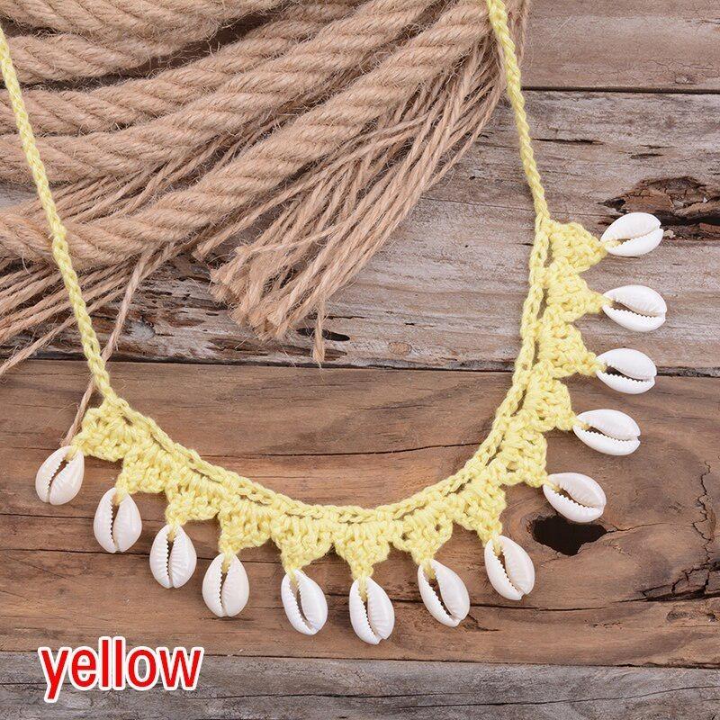 Bohemian Shells Necklaces for Women Handmade Woven Rope Chain Choker Necklace Summer Beach Beaded Necklaces Jewelry.