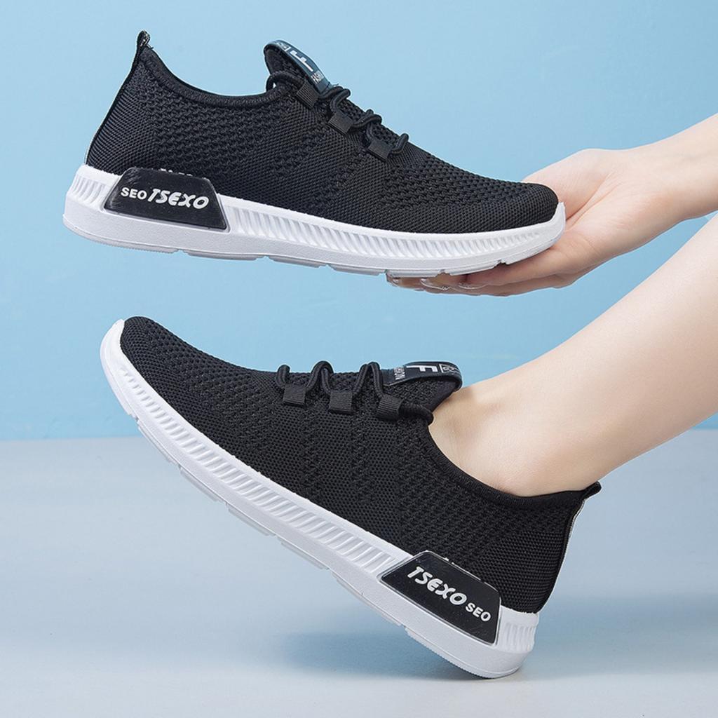 Women's Flyknit Single Shoes, Soft Soled Breathable Shoes, Casual Sports Shoes for Women