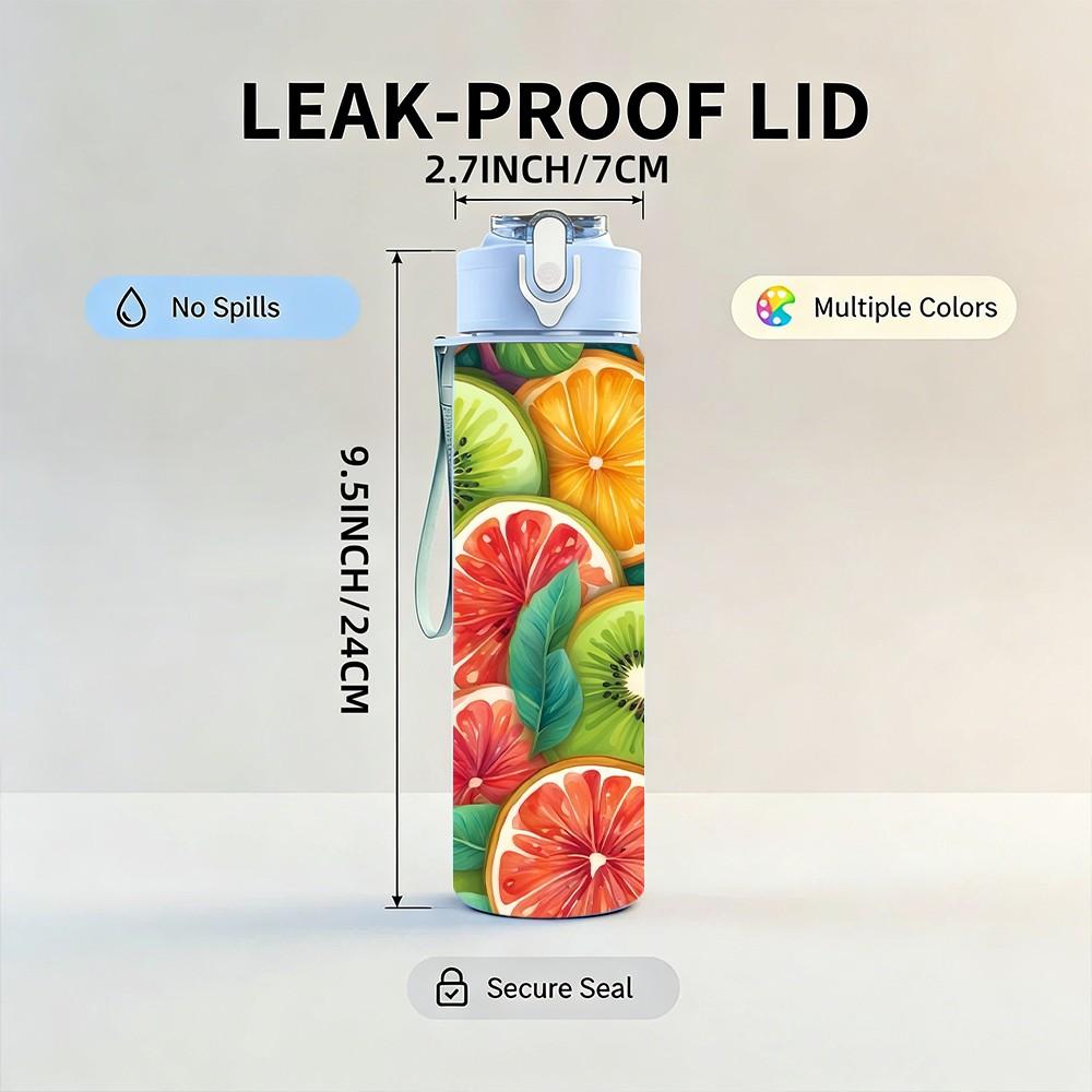 1PC Mixed Tropical Citrus Fruit Print 750ml Color Plastic Sports Water Bottle Leakproof Flip Straw Lid Suitable for Sports Office Home Use