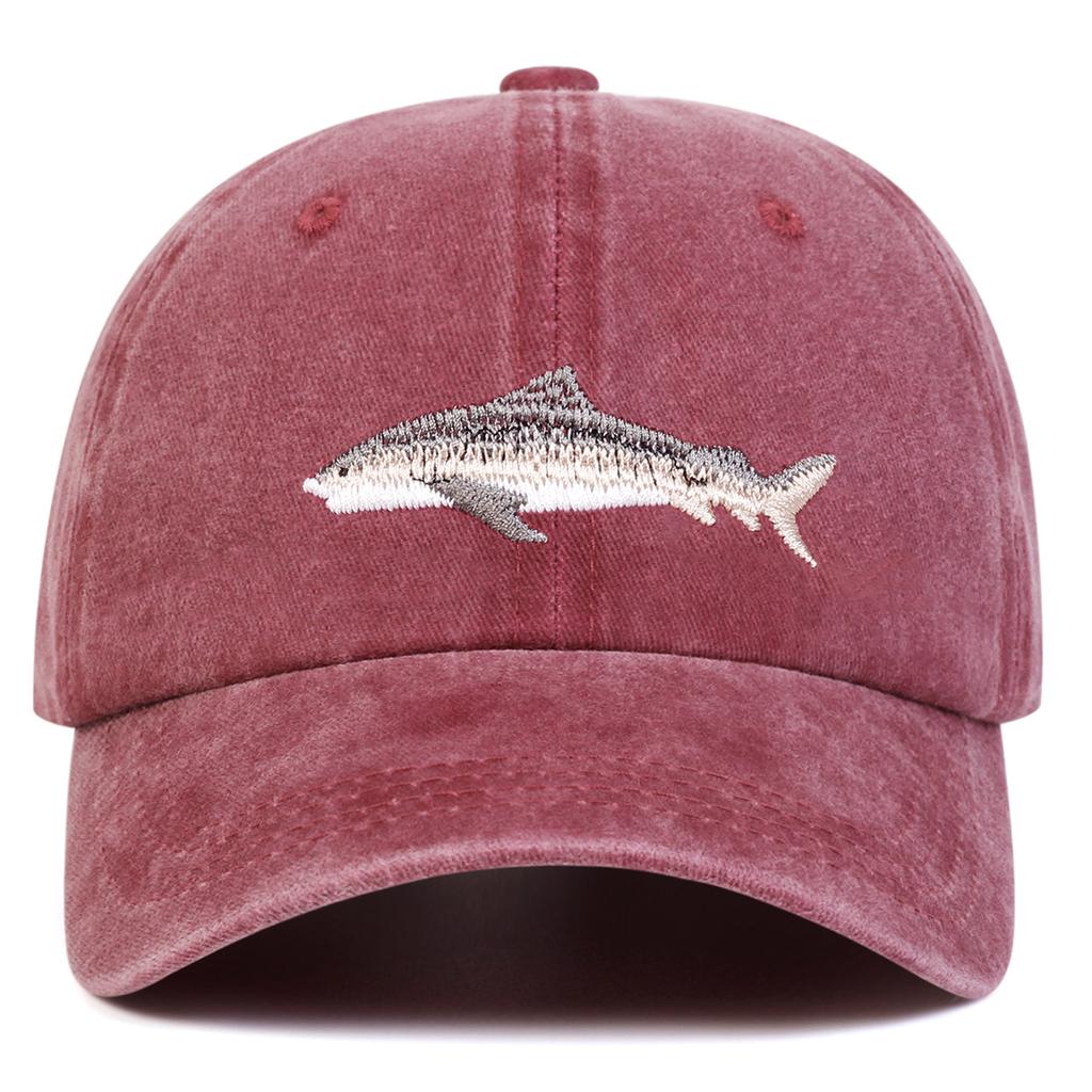 Unisex Shark Embroidery Wash Baseball Cap Spring and Autumn Outdoor Adjustable Sunscreen Hat