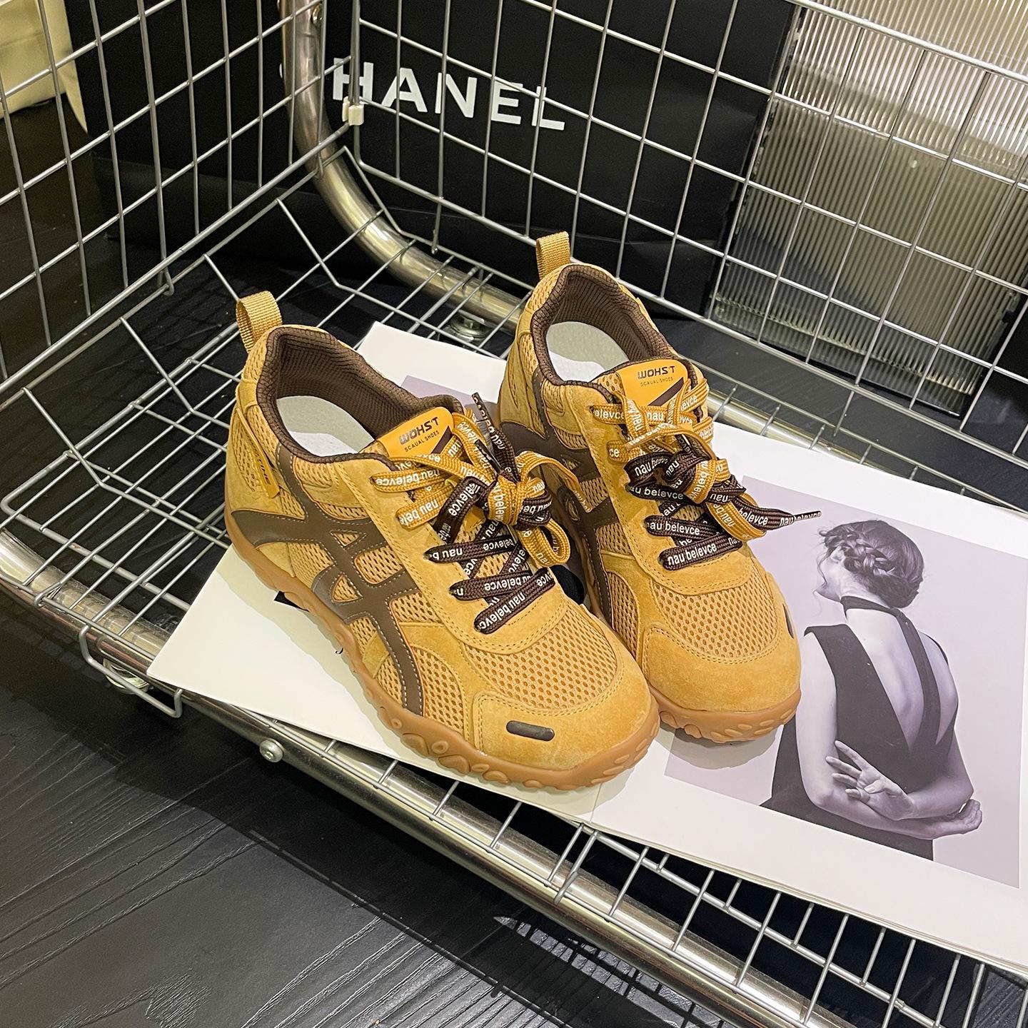 

2025 Осень Женские Кроссовки на Скрытой Платформе в Немецком Стиле: Цветные повседневные туфли на толстой подошве, нескользящие, легкие, увеличивающие рост для миниатюрных Yellow [In Stock]