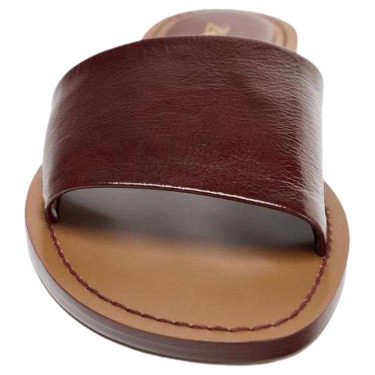 Zara Slip-On Open-Back Soft Leather Slide Sandals Women Footwear Dark-Brown Yellow 3612610709