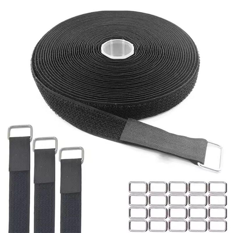 

AEE4-5M Adjustable Cable Straps With 25 Metal Buckles For Cable Management, Wire Organizing, 2Cm Wide чорний