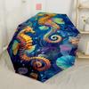 Colorful Seahorse Artwork Automatic Umbrella Compact 8 Rib Lightweight Durable Plastic Iron All Season Use Fashion Lovers Gift for Festivals