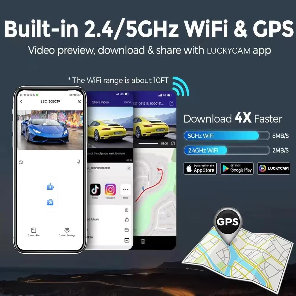 3-kanals bil-DVR Dashcam 4K-kamera GPS WiFi för fordons Dashcam Svart Box Videobandspelare Registrator Nattseende Biltillbehör