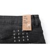 Men's Black Washed Distressed Straight Leg Jeans, Ripped Patchwork Denim Pants